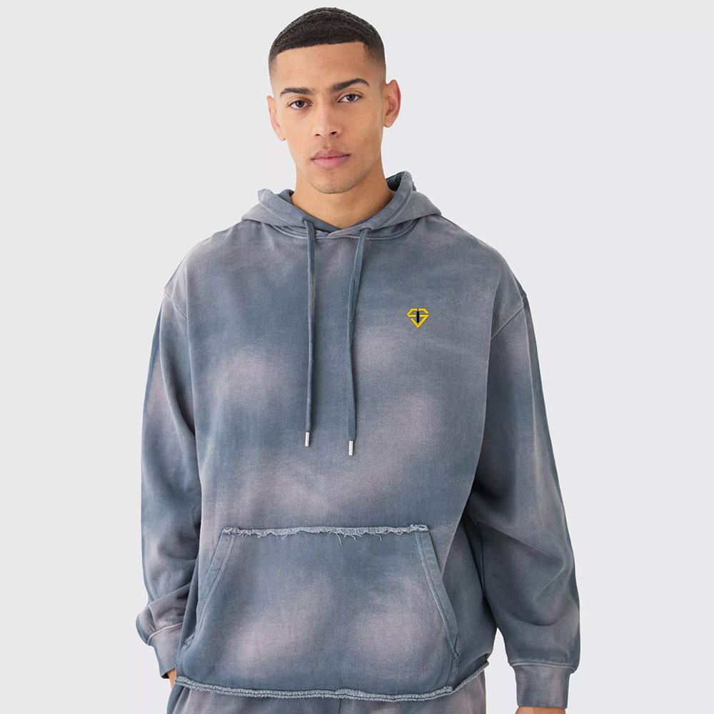 Oversized Washed Homme Paint Splatter Zip Thru Hoodie