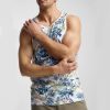 Low armhole micro-perforated printed tank top