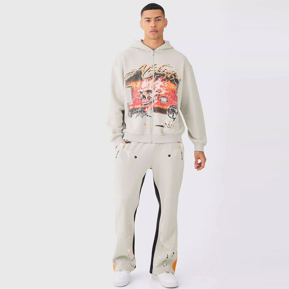 Oversized Varsity Applique V Neck Sweatshirt Tracksuit