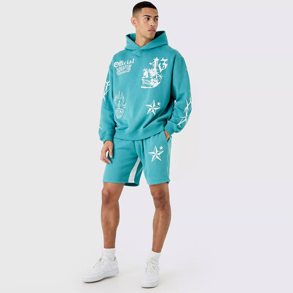 Oversized Graffiti Hoodie Short Tracksuit